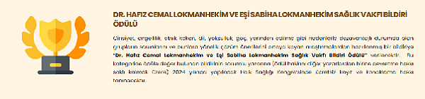 Dr. Hafız Cemal Lokmanhekim ve Eşi Sabiha Lokmanhekim Sağlık Vakfı Bildiri Ödülü